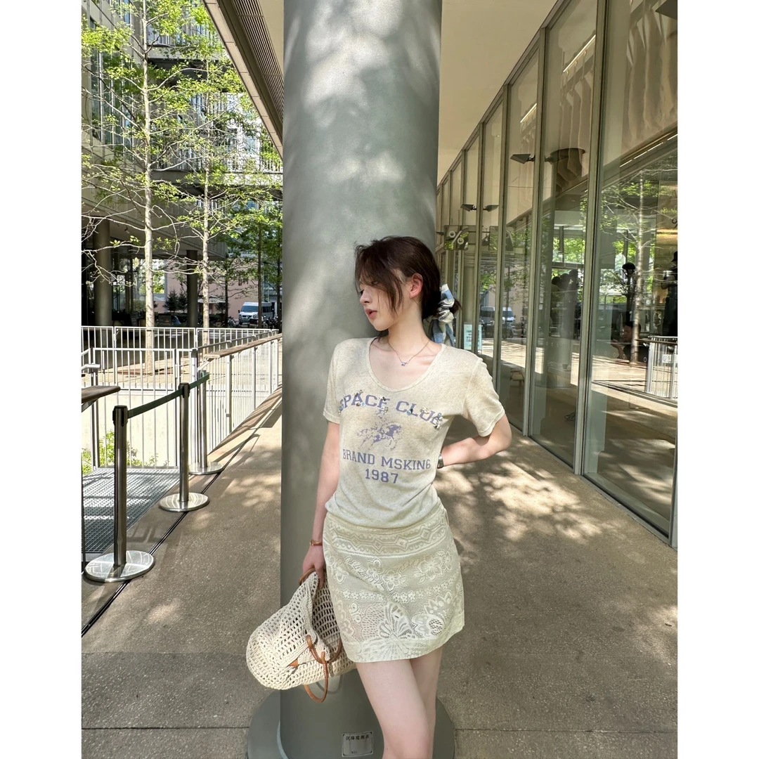 YIFAN【C位出道】蝴蝶蕾丝短裙女设计感镂空半身裙YF25105