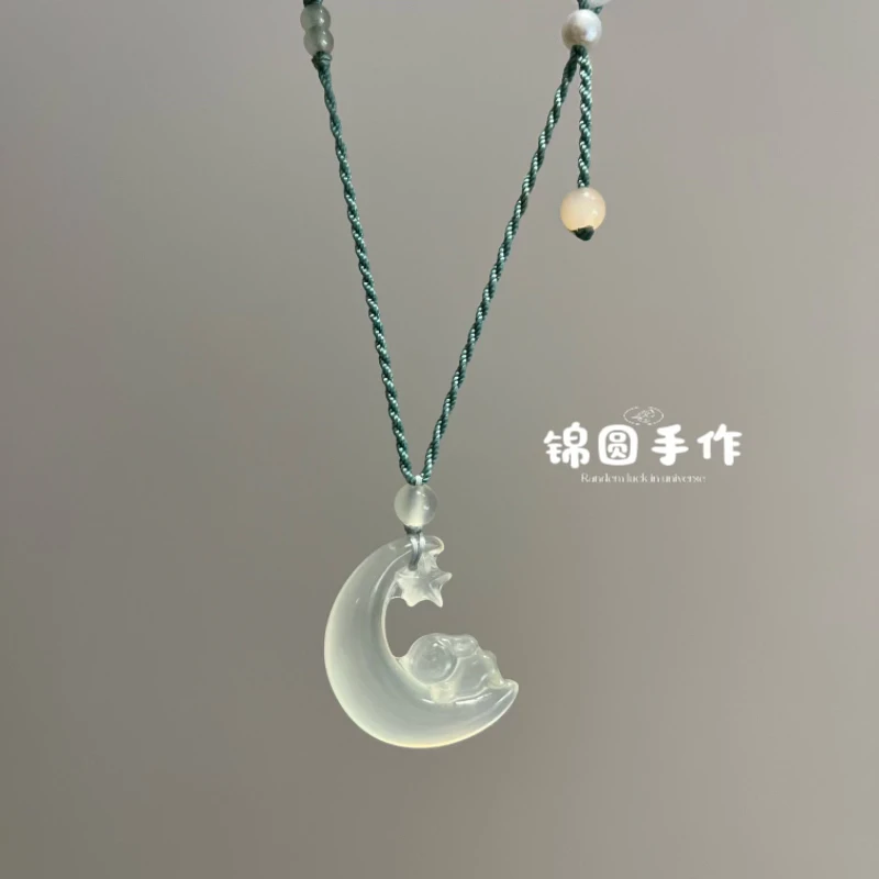 ［玉兔揽月］纯天然岫玉老师傅纯手工雕刻吊坠(多样性发一)