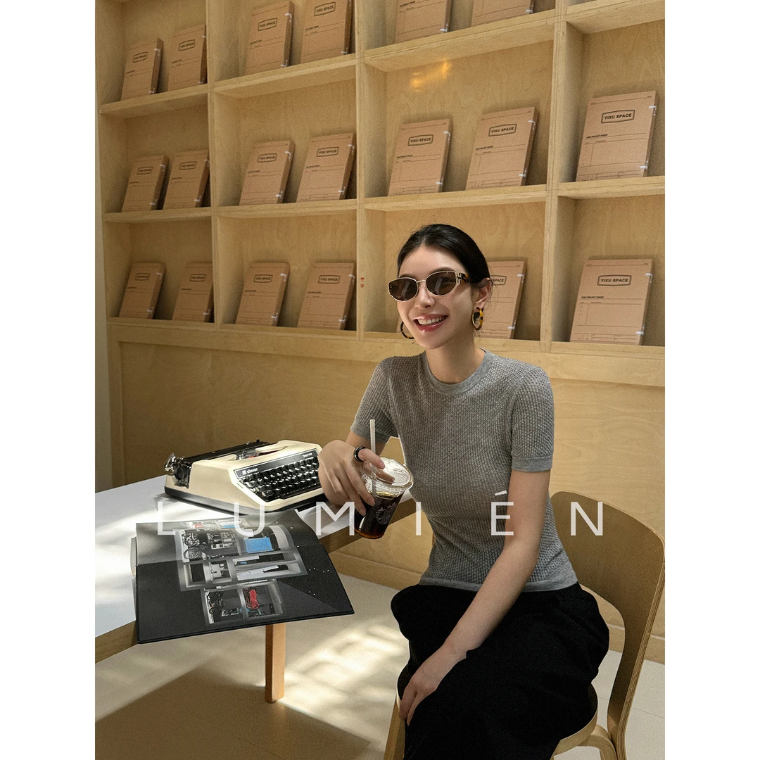 现货【LUMIEN 新品】“高知针织” 羊毛镂空宽松针织短袖衫LX5GTT035