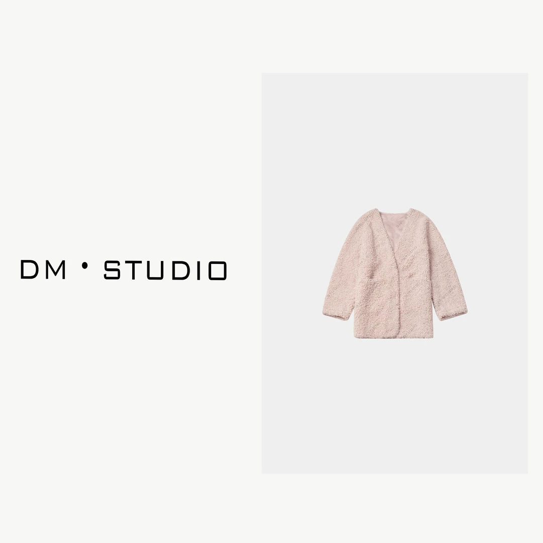 DEDM•STUDIODM/秋冬小众设计感颗粒感卷卷毛绒V领外套（QW-88116）
