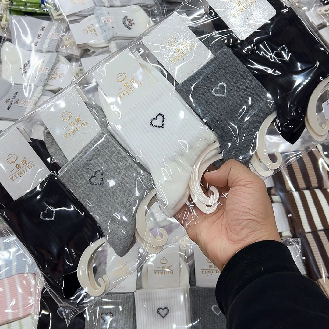 长绒棉女士桃心袜一包时尚纯棉