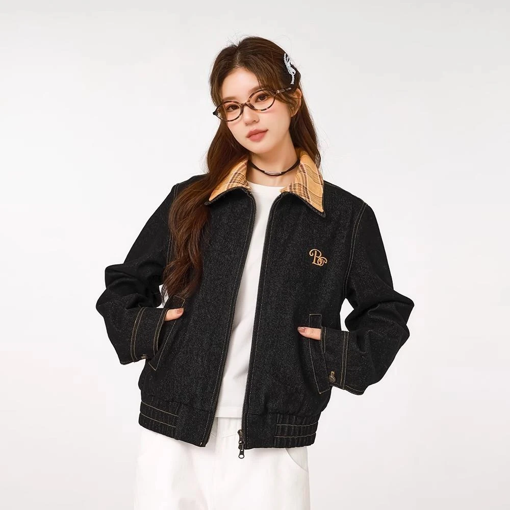 BZXO复古拼接牛仔外套女春季新款设计感小众工装休闲短款夹克上衣