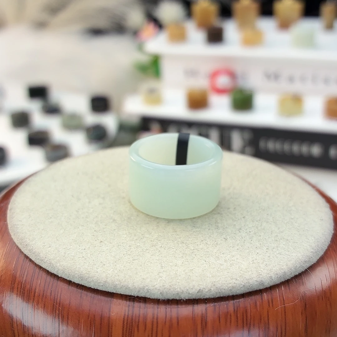 和田玉未镶嵌戒指i71奶蓝圆切17.2mm