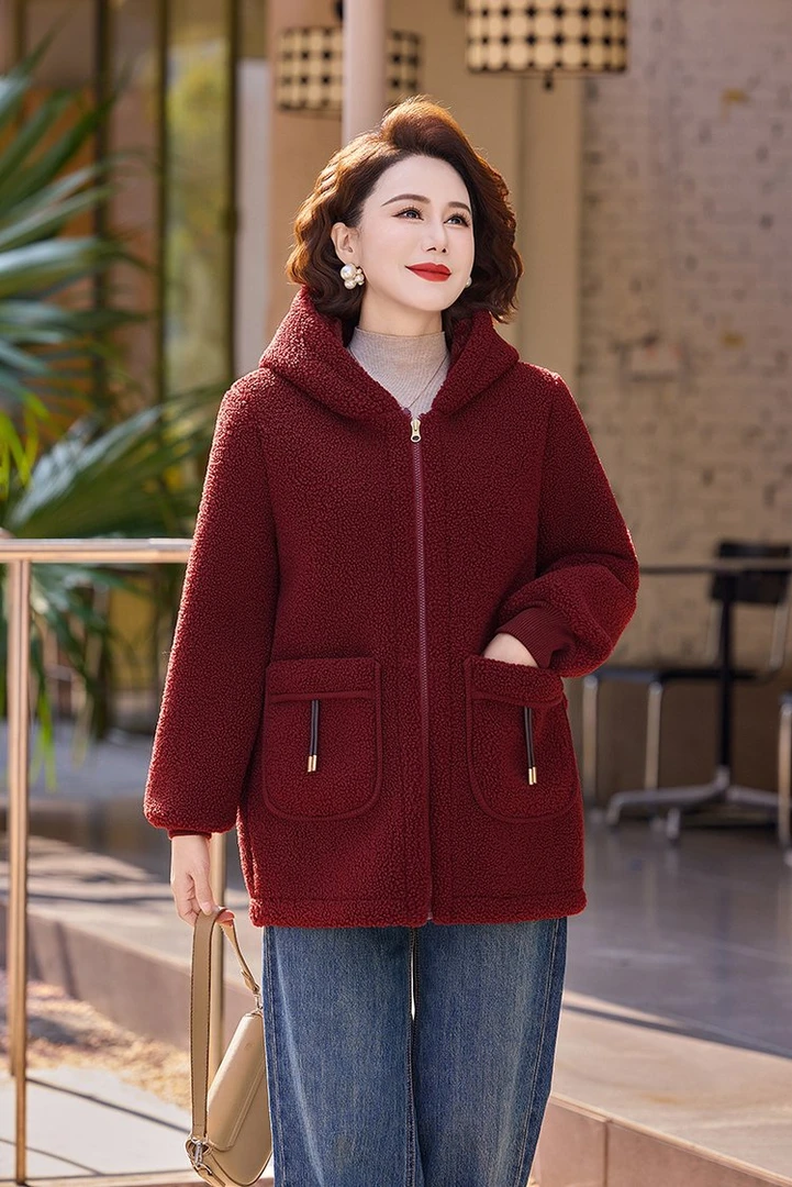 纯色中老年女装妈妈款颗粒绒卫衣女装加厚时尚冬季加绒加厚棉袄