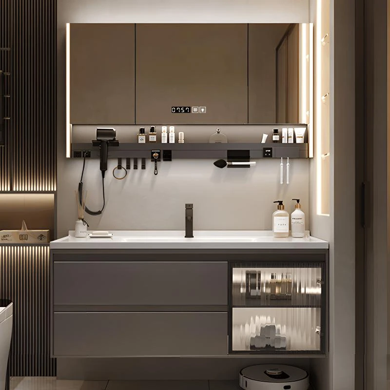 陶瓷一体盆实木浴室柜卫生间高档卫浴柜网红款洗脸洗手台盆柜组合