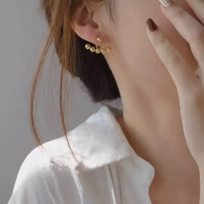 铜合金耳饰 扇形小圆球耳环复古简约圆脸显瘦耳钉