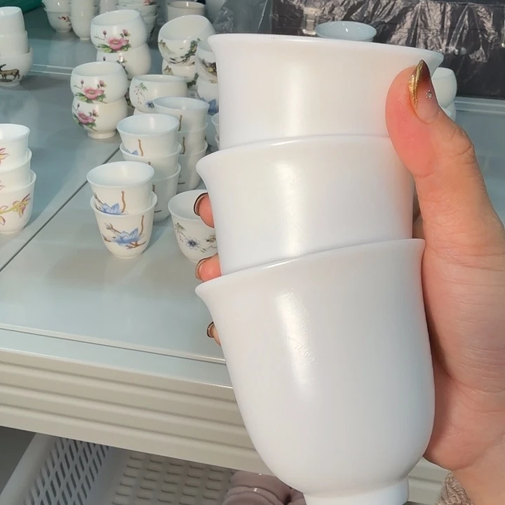 开播福利素烧羊脂玉茶杯美人主人杯三个一组120cc