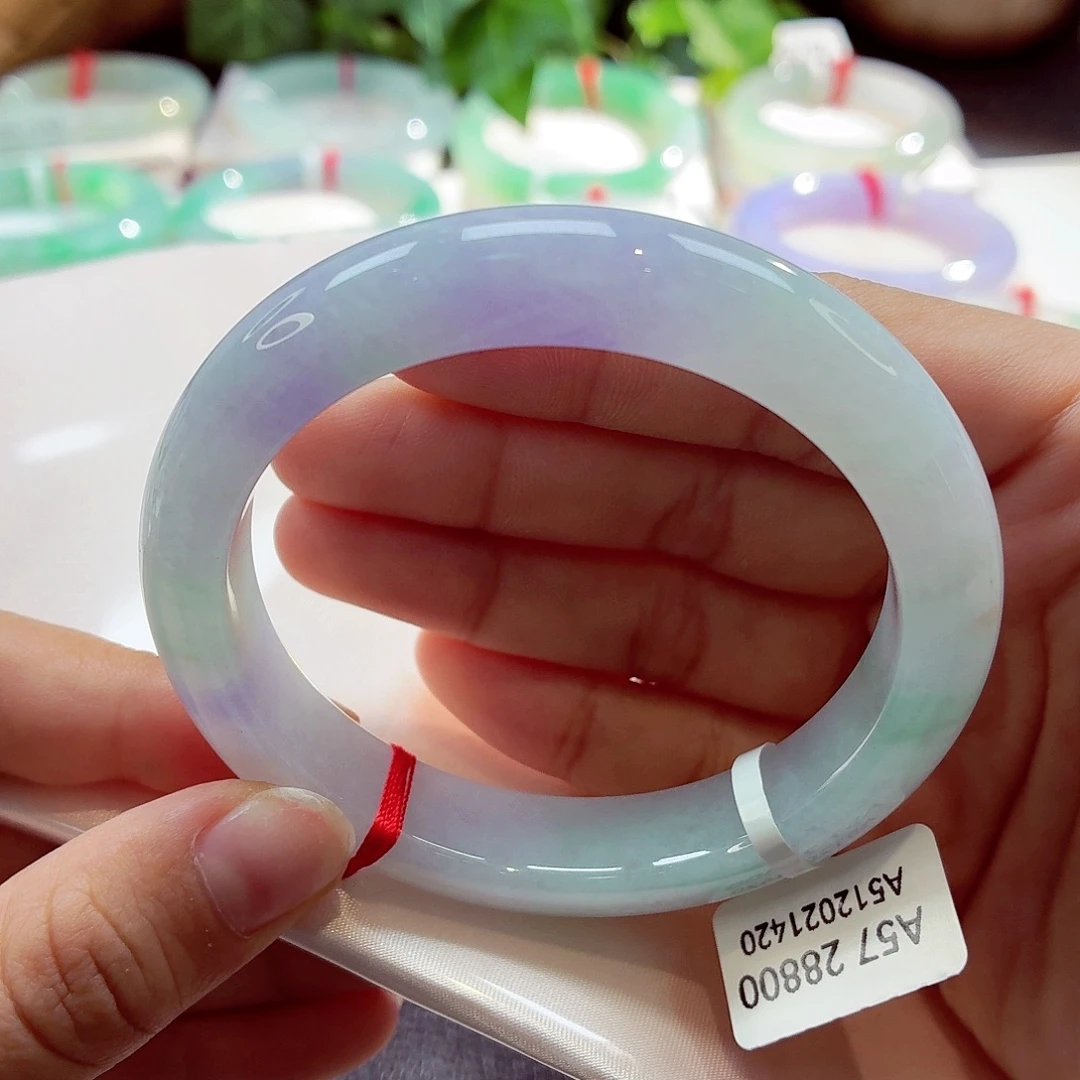 翡翠未镶嵌手镯春带彩68-