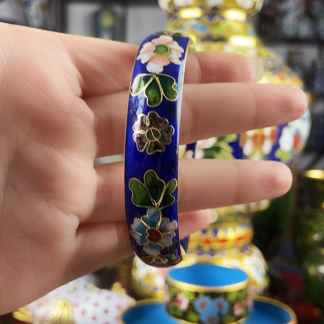 铜宝蓝色银蓝开口手镯