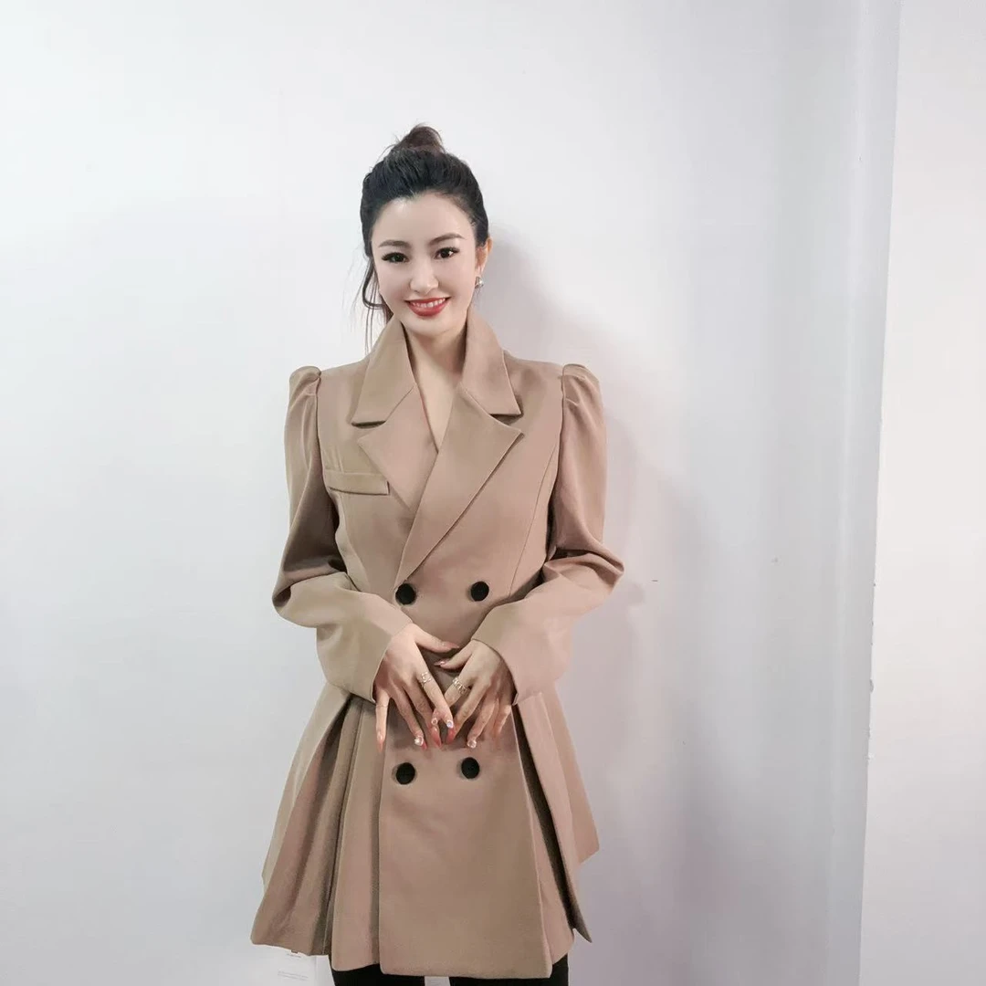 【静姐宠粉】卡其色秋季新款西装连衣裙年百搭裙子8216