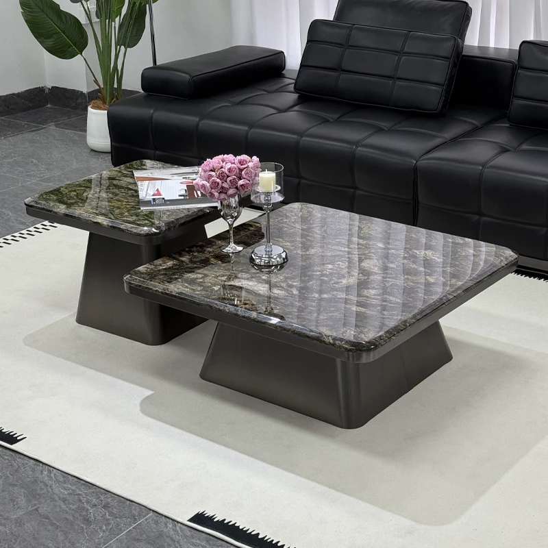 铂金钻大理石奢石茶几意式极简客厅大小方家用设计师新品组合茶几
