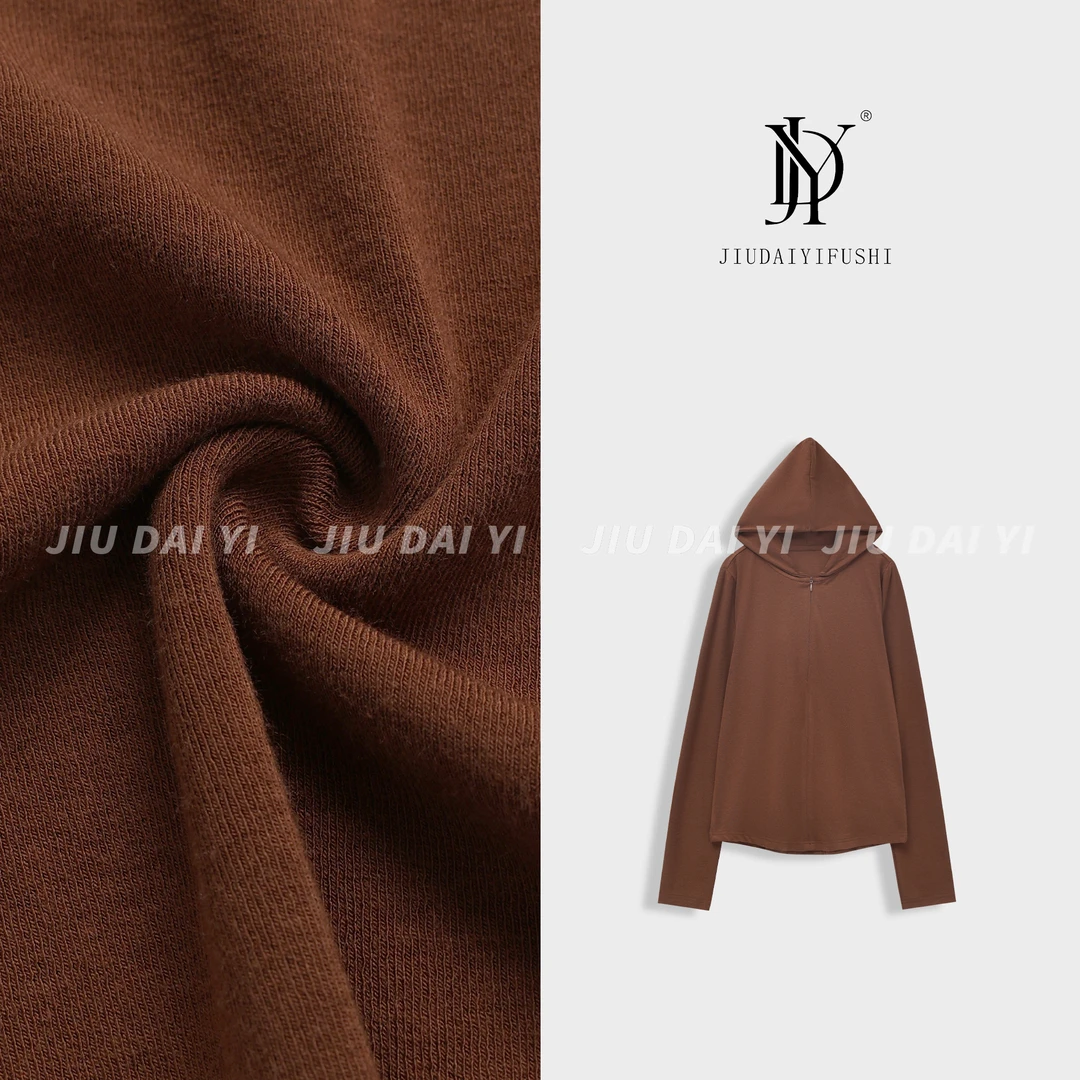玖黛衣【纯色徽章】新款时尚百搭极简风常规连帽卫衣长袖T TXJ44283