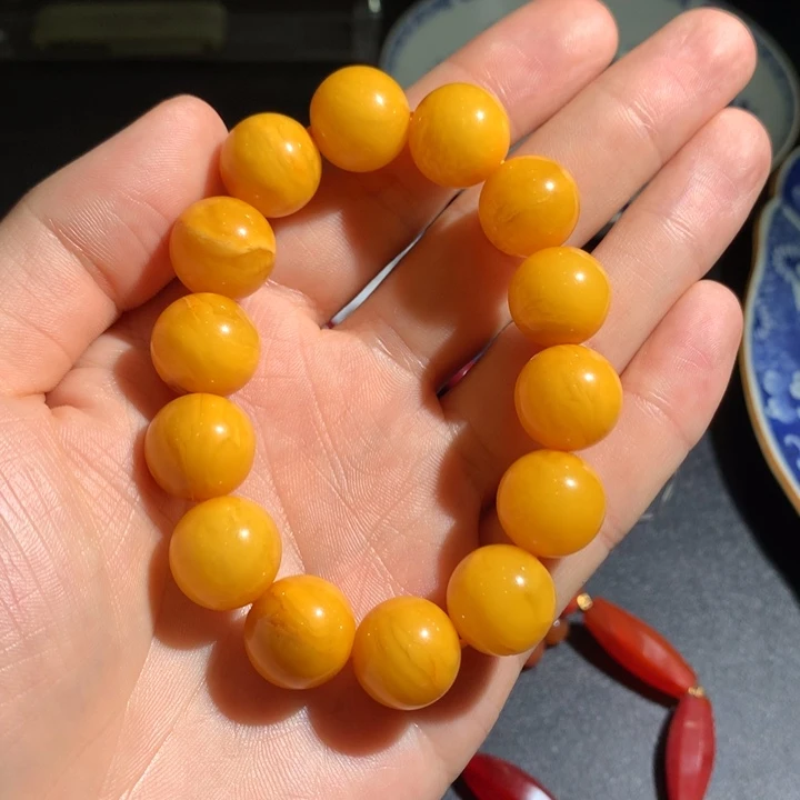 早***到手链琥珀未镶嵌蜜蜡手串的大大的可佩戴