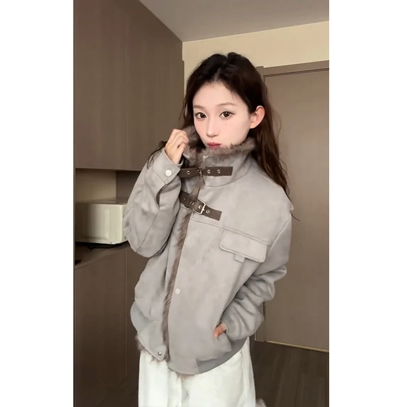 美式复古毛领座山雕立领棉服外套男女款冬季加绒加厚防寒棉衣夹克