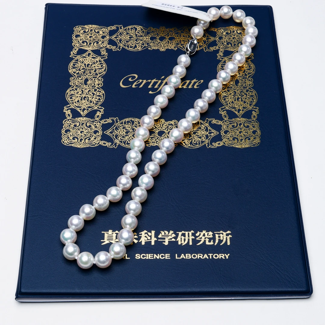 【女神节专享】高货真科研海水akoya满串珍珠项链 8-9mm/s925银