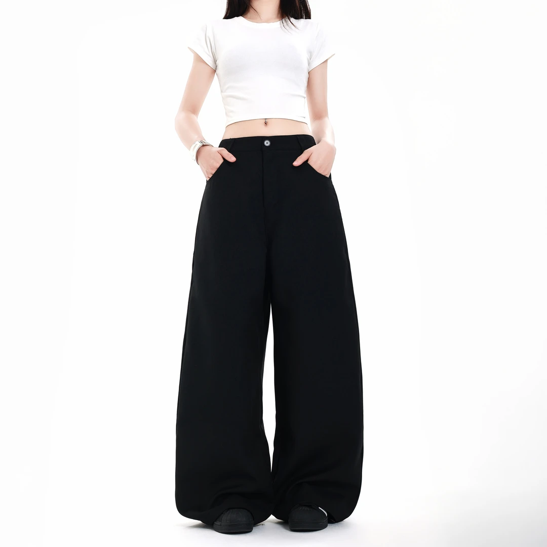 CDDR美式复古垂感黑色弯刀休闲西裤男女同款简约高级感宽松阔腿裤