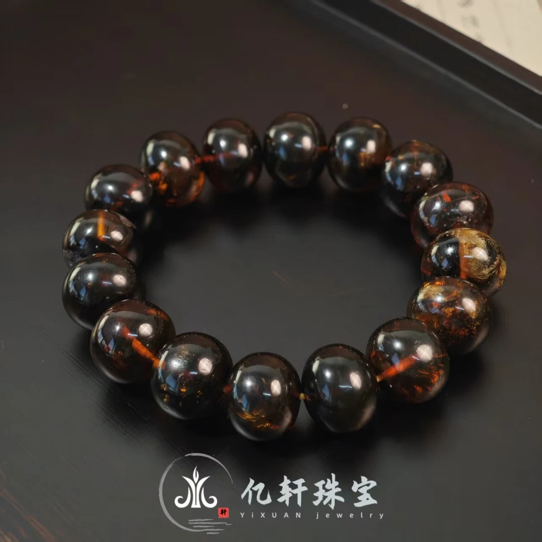 【亿轩珠宝】抚顺琥珀鼓珠单圈素串17mm+