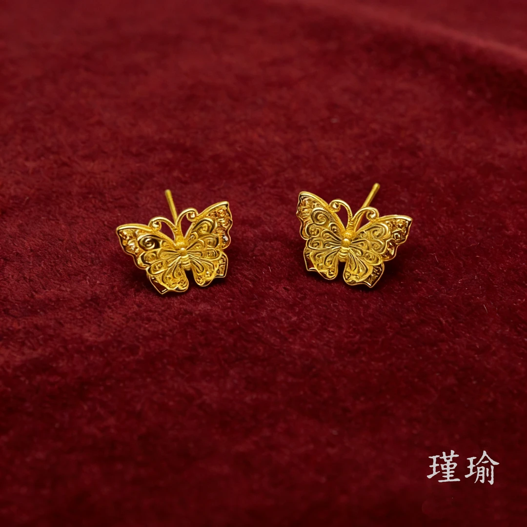 耳饰 耳饰 K0725经典黄色双层蝴蝶耳钉多样性发货47969