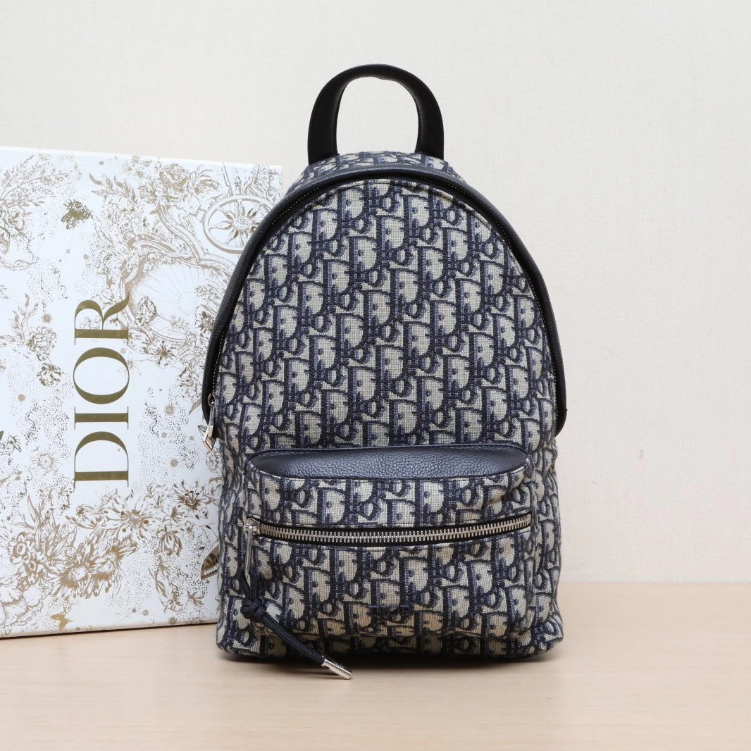 99新 DIOR/迪奥 【活动黑黑】Rider 儿童双肩包 墨蓝色 帆布 银扣