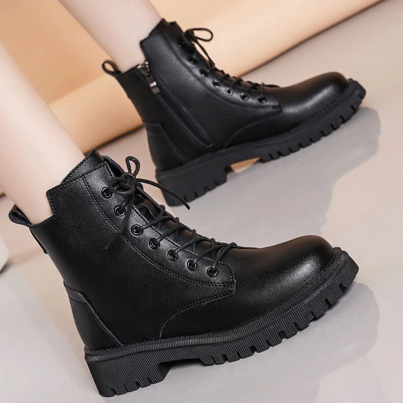 06厚底靴子修面皮单靴漆皮靴子厚款秋冬马丁靴女