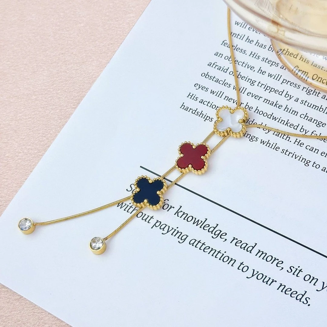 钛钢吊坠 【浠儿家】新款四叶草项链女吊坠气质流苏锁骨链毛衣链