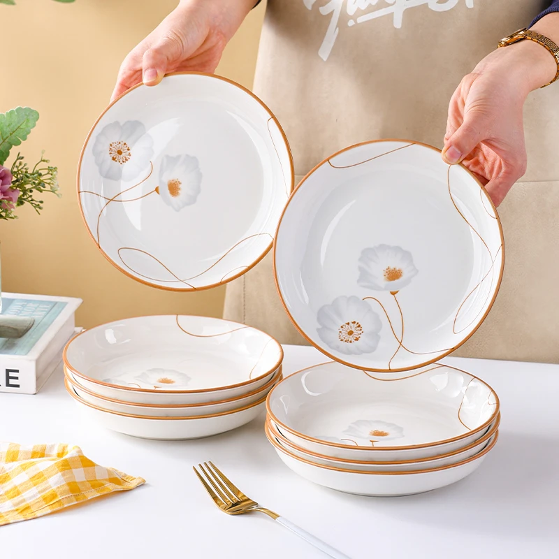 8英寸岁月静好北欧风盘菜盘家用饭盘深盘早餐盘简约