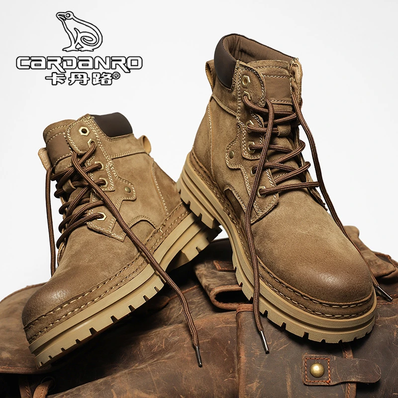 意大利卡丹路马丁靴男冬季英伦复古真皮高帮大黄靴男士厚底工装靴