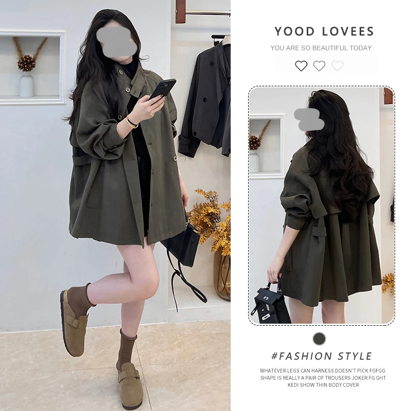 韩系立领风衣外套女2025春秋新款宽松显瘦气质设计感中长款大衣