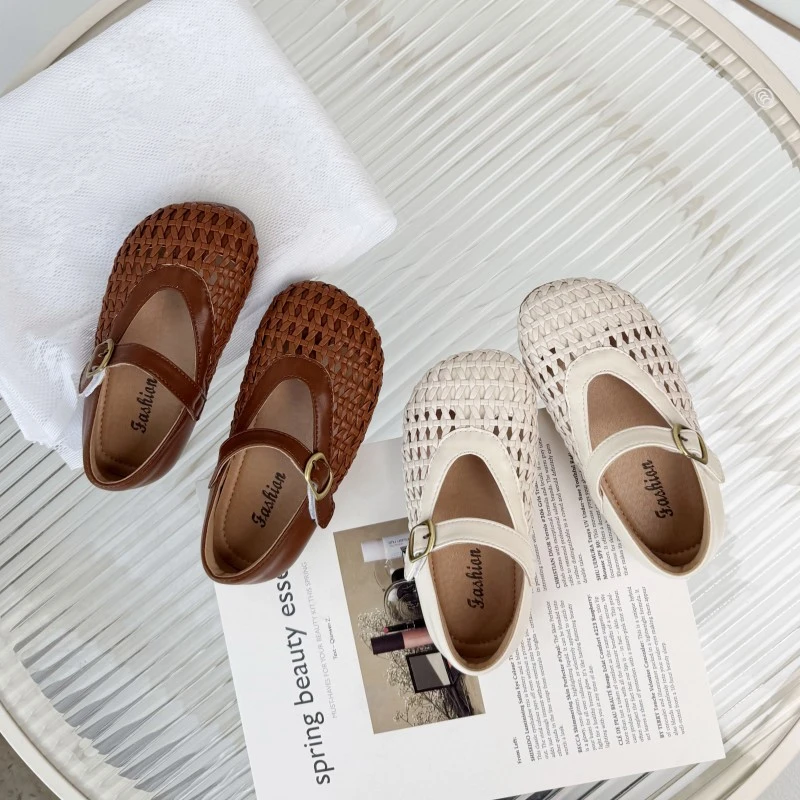 女童凉鞋公主鞋春夏单鞋手工编织皮鞋