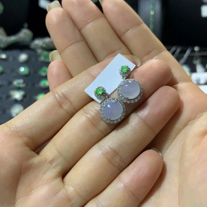 银S925镶嵌翡翠耳饰
