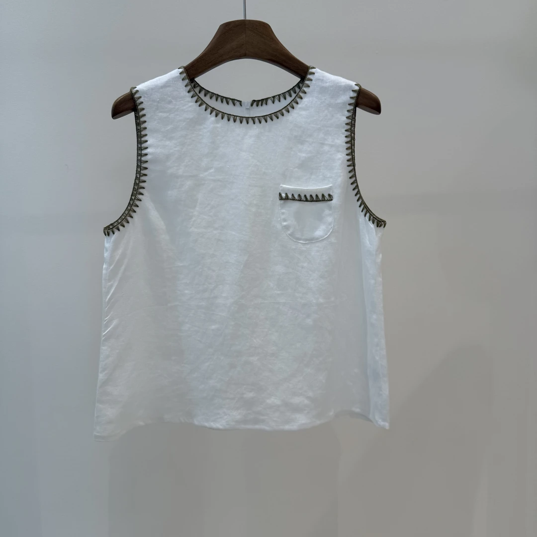 镂空宽松型圆领棉针织背心森系纯色休闲风背心b113