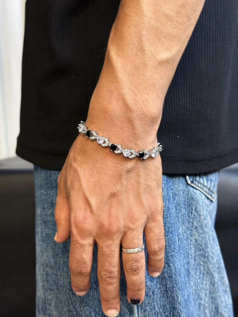 合金锆石手链 欧美时尚镶嵌小众百搭重工拼接满钻嘻哈配饰男潮ins