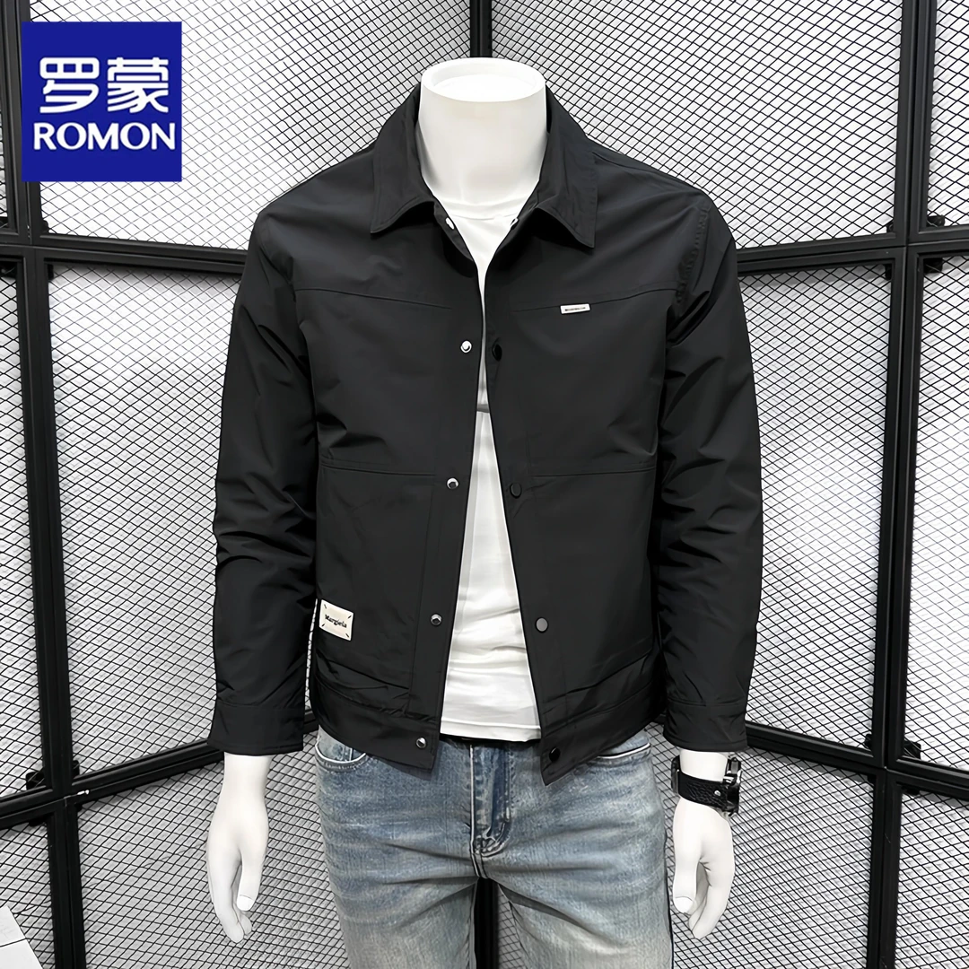 Romon/罗蒙翻领夹克男士春秋季2025新款潮牌百搭休闲上衣青年外套