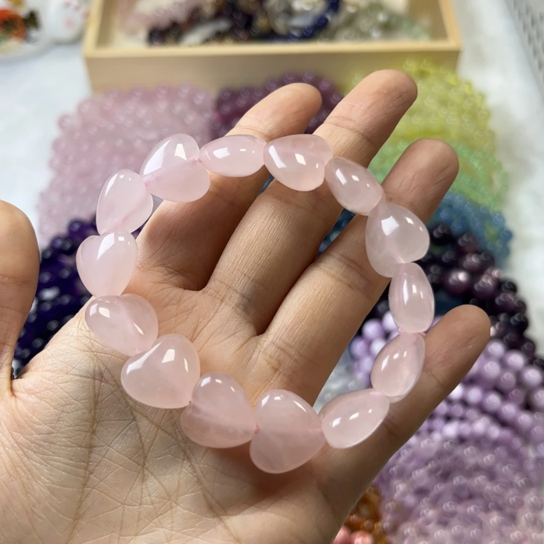 水晶爱心手串未镶嵌西柚粉水晶