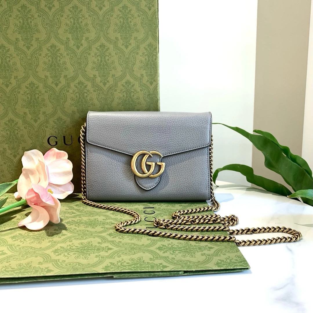 99新 GUCCI/古驰 Gucci 灰色Woc链条包 99新z/5776