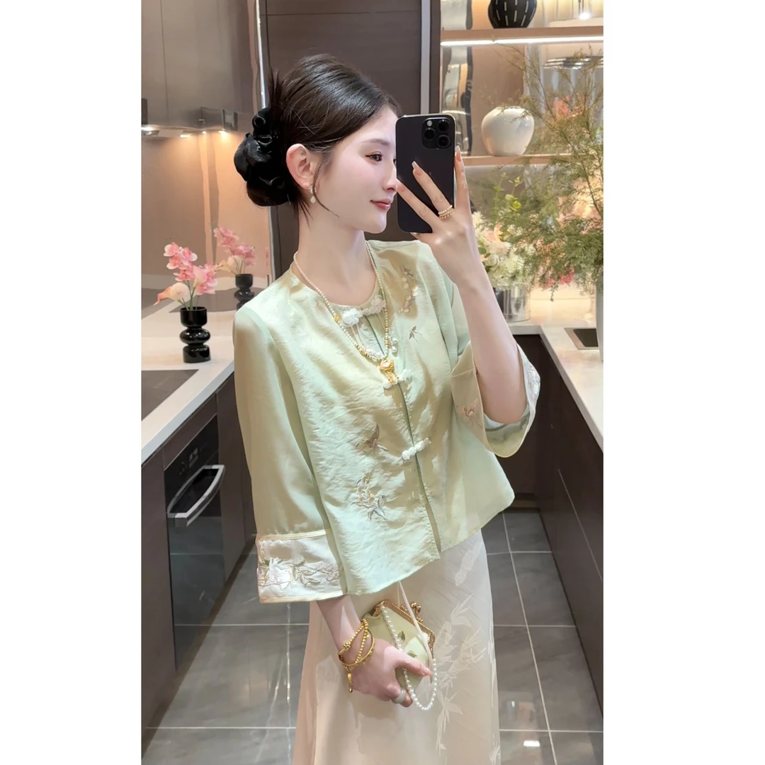 【周粥】【芳菲】2025新款新中式对襟盘扣刺绣上衣预JJC5SY1614