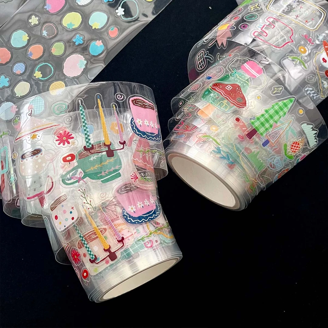 切膜贴纸卷「四原绘」盐系拼贴手账装饰DIY基础星星苹果涂鸦deco
