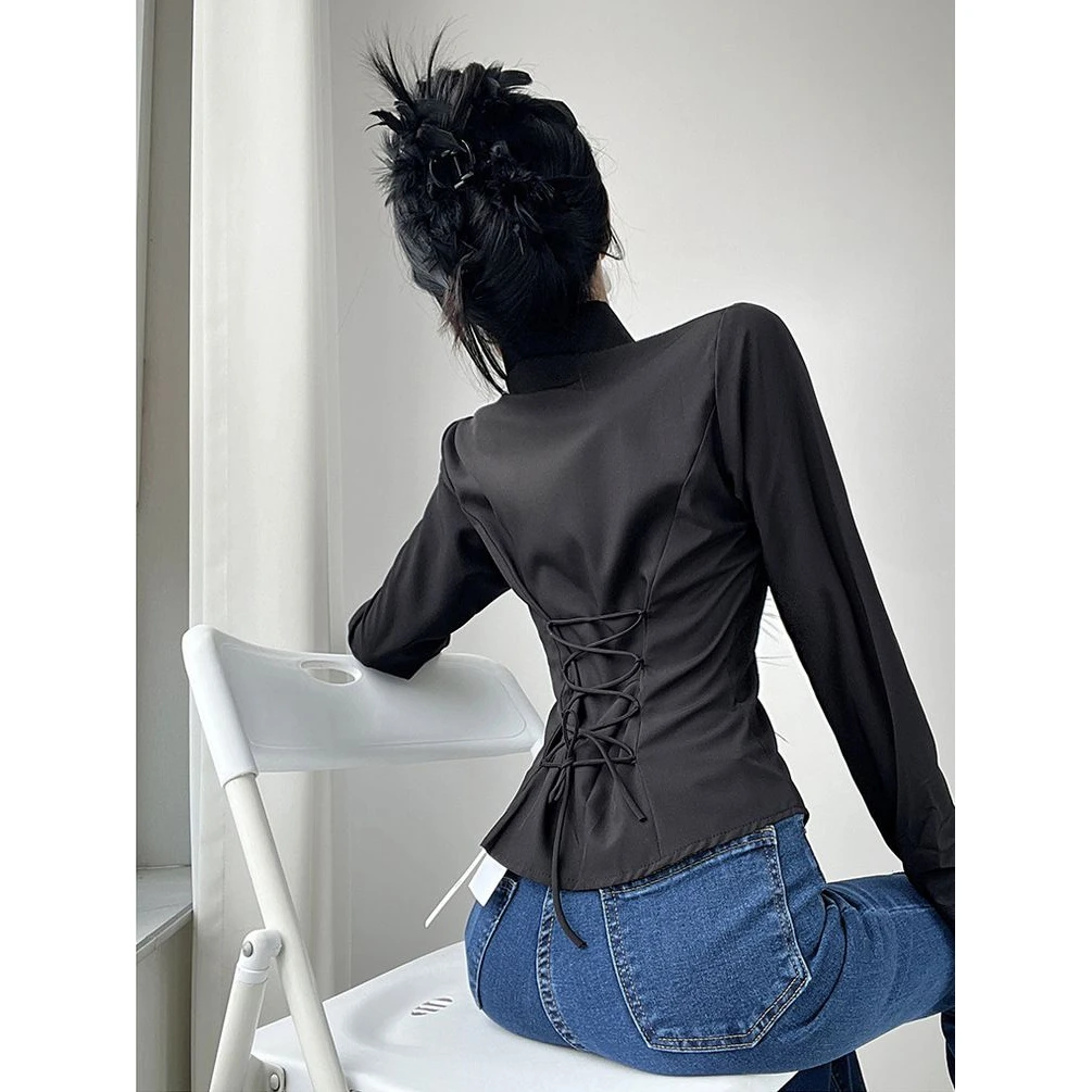 【1606人收藏】新款长袖秋季系带收腰衬衫百搭小众设计白色修身别致