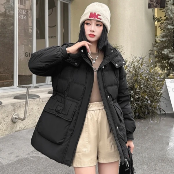 C2025新款连帽显瘦休闲时尚气质加厚宽松中长羽绒服9031-1