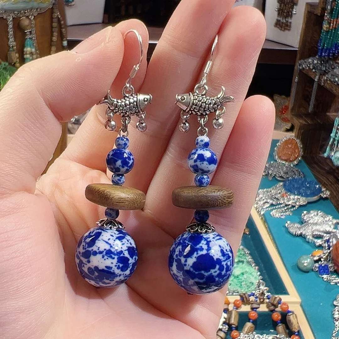 925银木质锦象原创设计款式耳环