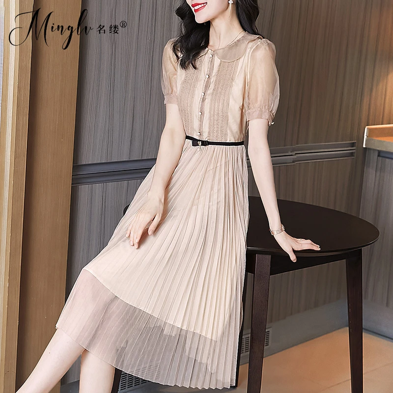 夏季新款法式温柔风气质高端长款娃娃领设计感a字收腰长裙连衣裙