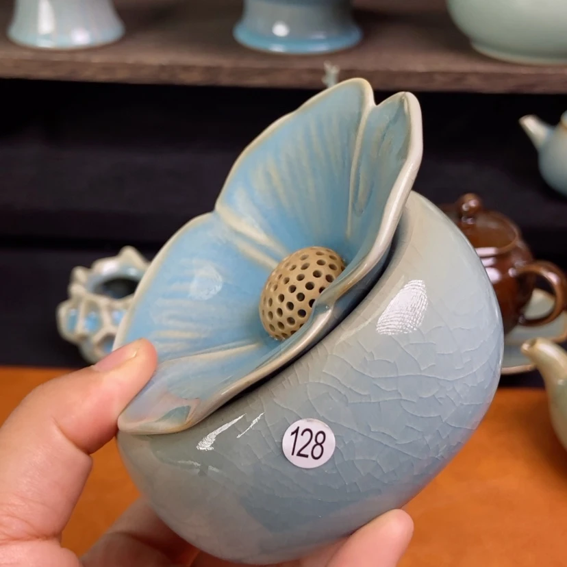 【闪购商品】花朵茶漏原矿天蓝釉
