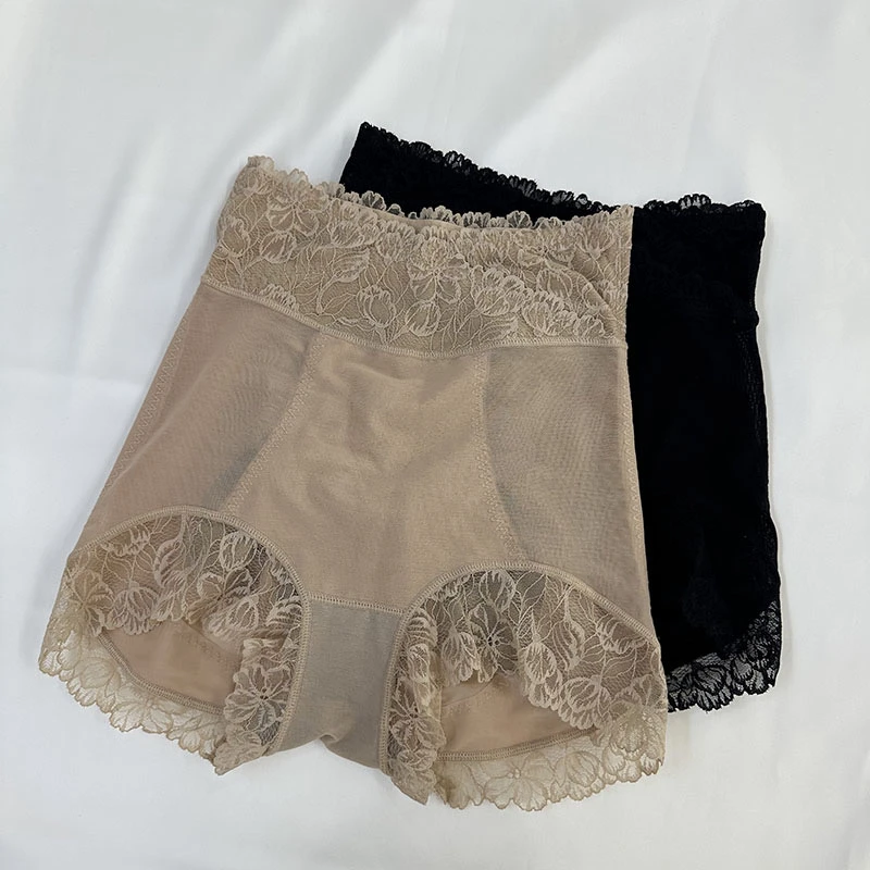 中高腰三角收腹提臀内裤性感蕾丝边石墨烯底裆塑形收胯美体裤超薄