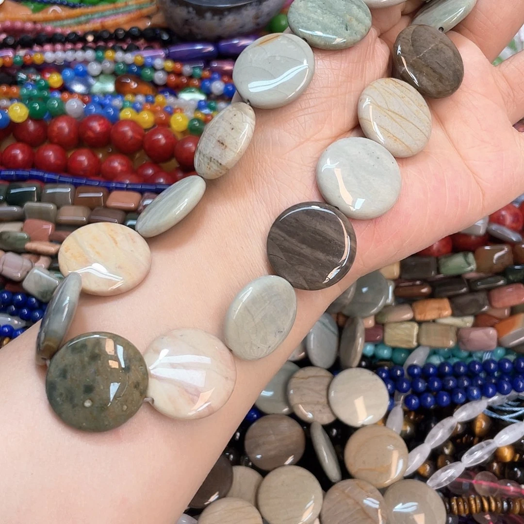 玛瑙/玉髓合金珠宝半成品奶昔阿拉善玛瑙圆饼卡25一条