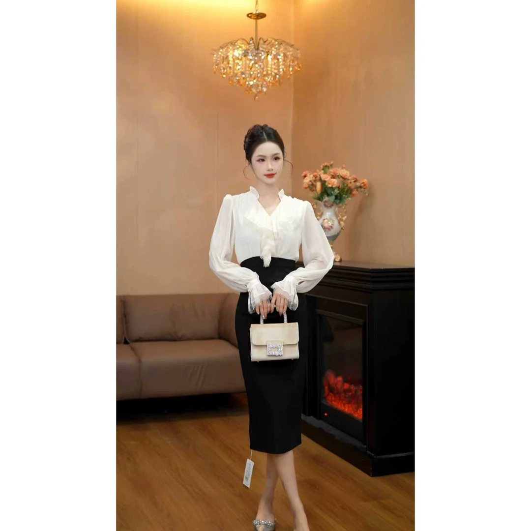 6563【一梦惊鸿】法式优雅气质名媛拼接蕾丝小众包臀连衣裙