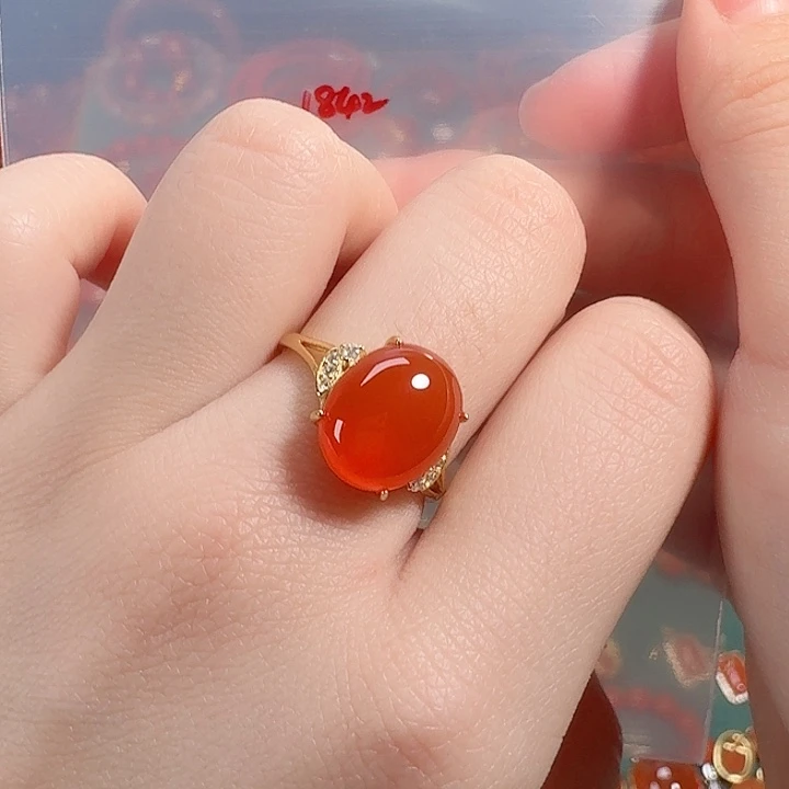 南红玛瑙银S925镶嵌戒指