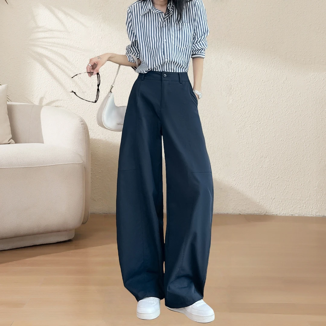 蓝色弯刀裤女秋季2025新款高腰显瘦垂感宽松休闲镰刀阔腿香蕉裤子