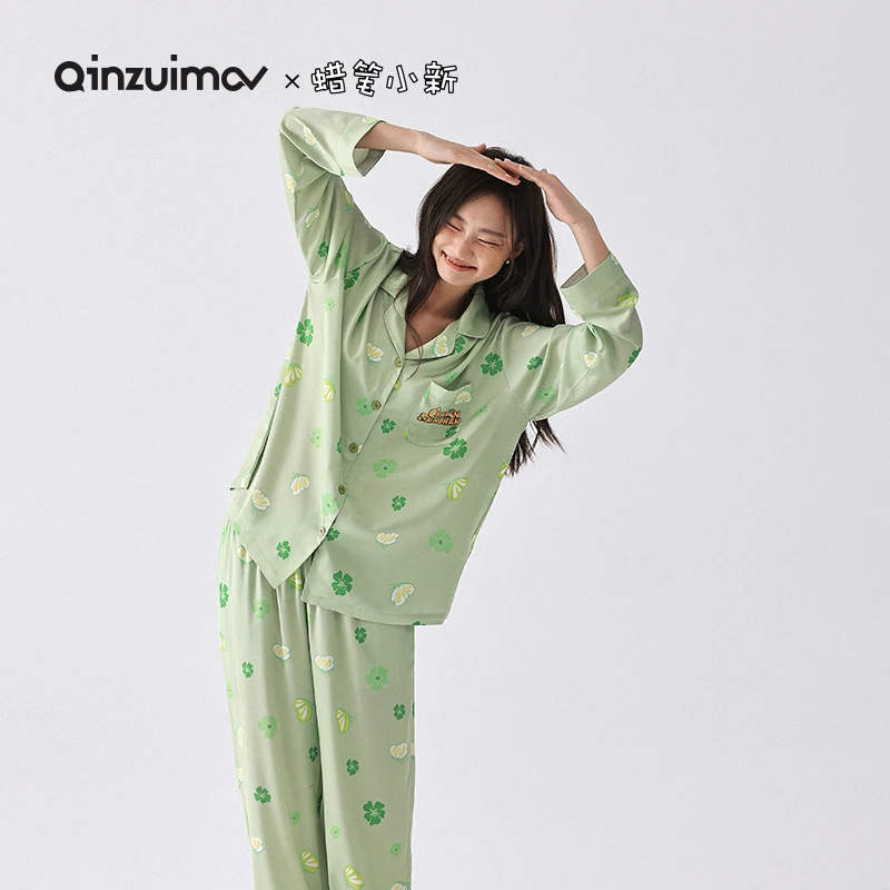 【千颂妮专享】亲嘴猫蜡笔小新春秋款小清新家居服套装S51006