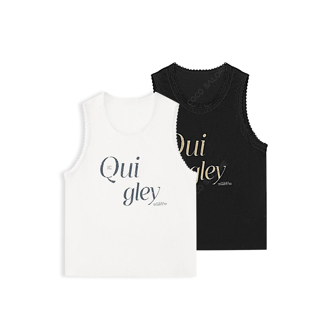 醒醒专属【小Q】美式复古甜辣蕾丝花边撞色字母背心BL-BXS51126088Z