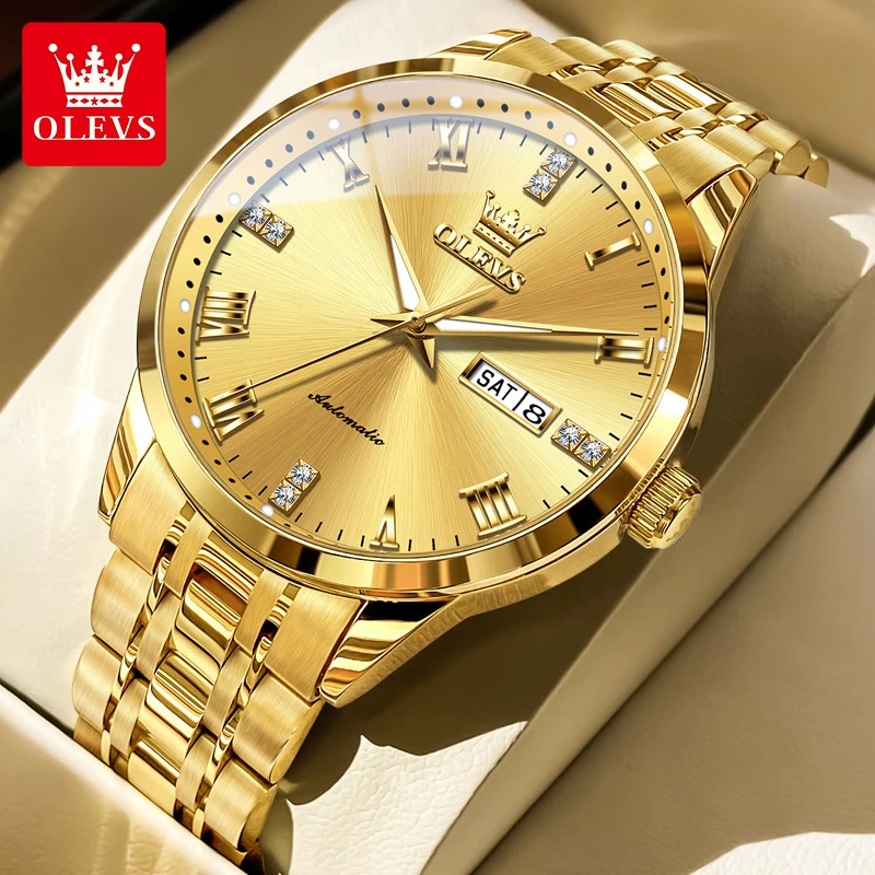 品牌手表男士防水双日历夜光自动百搭新款全金机械男士商务腕表